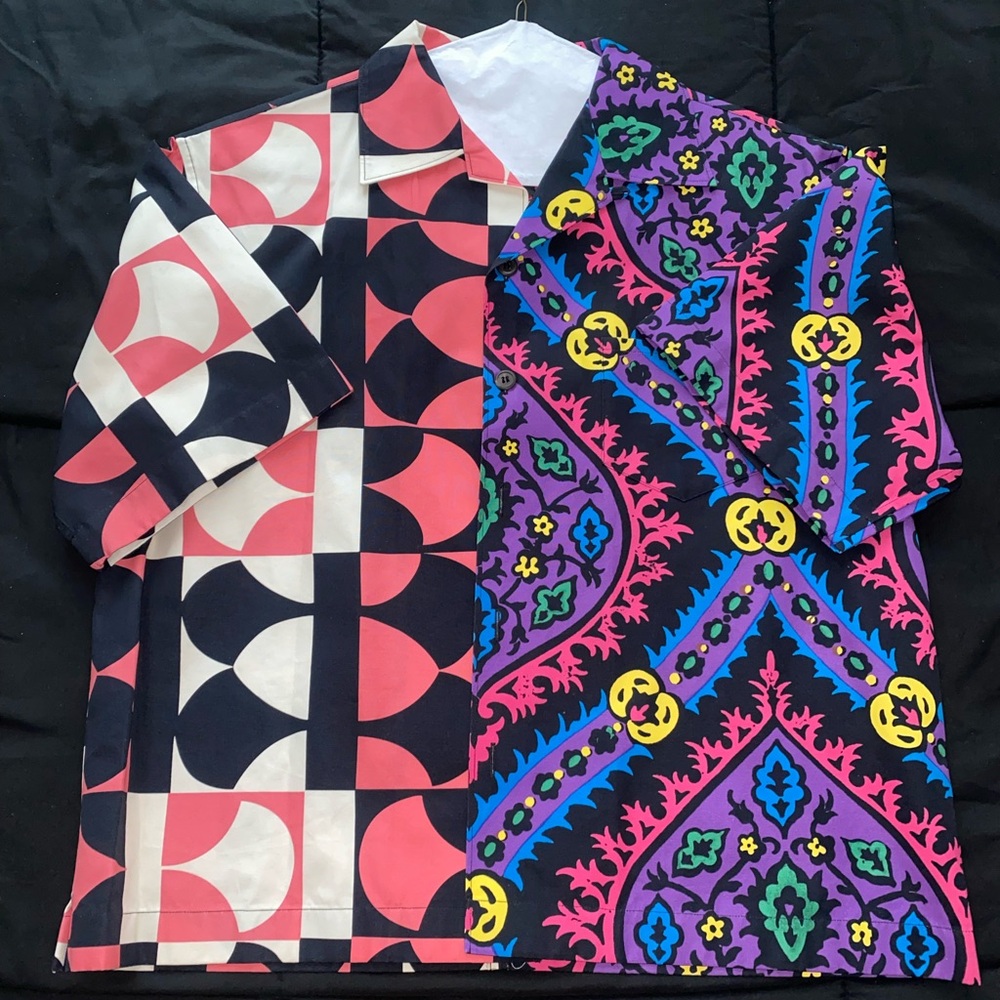 Prada Double Match Multicolor Printed Cotton Short Sleeve Shirt